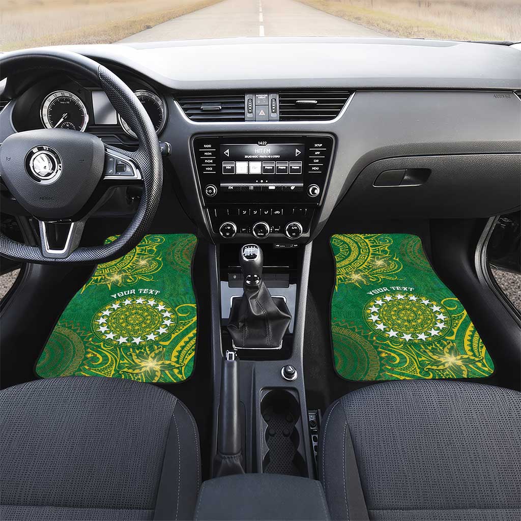 Cook Islands Car Mats Hibiscus Polynesian Tribal Pattern DT05 Set 2pcs - Front Green - Polynesian Pride