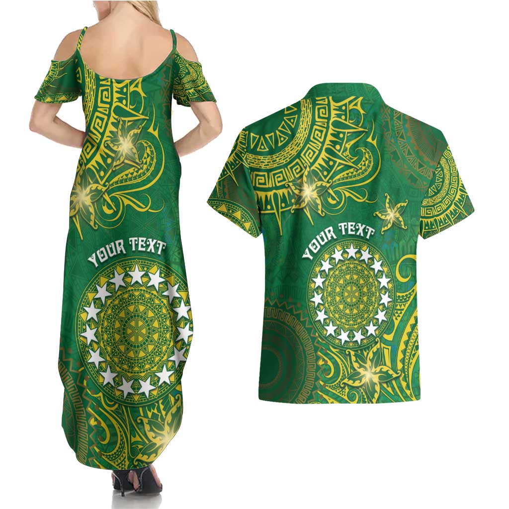 Personalised Cook Islands Couples Matching Summer Maxi Dress and Hawaiian Shirt Hibiscus Polynesian Tribal Pattern