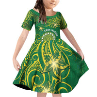 Personalised Cook Islands Family Matching Off Shoulder Short Dress and Hawaiian Shirt Hibiscus Polynesian Tribal Pattern
