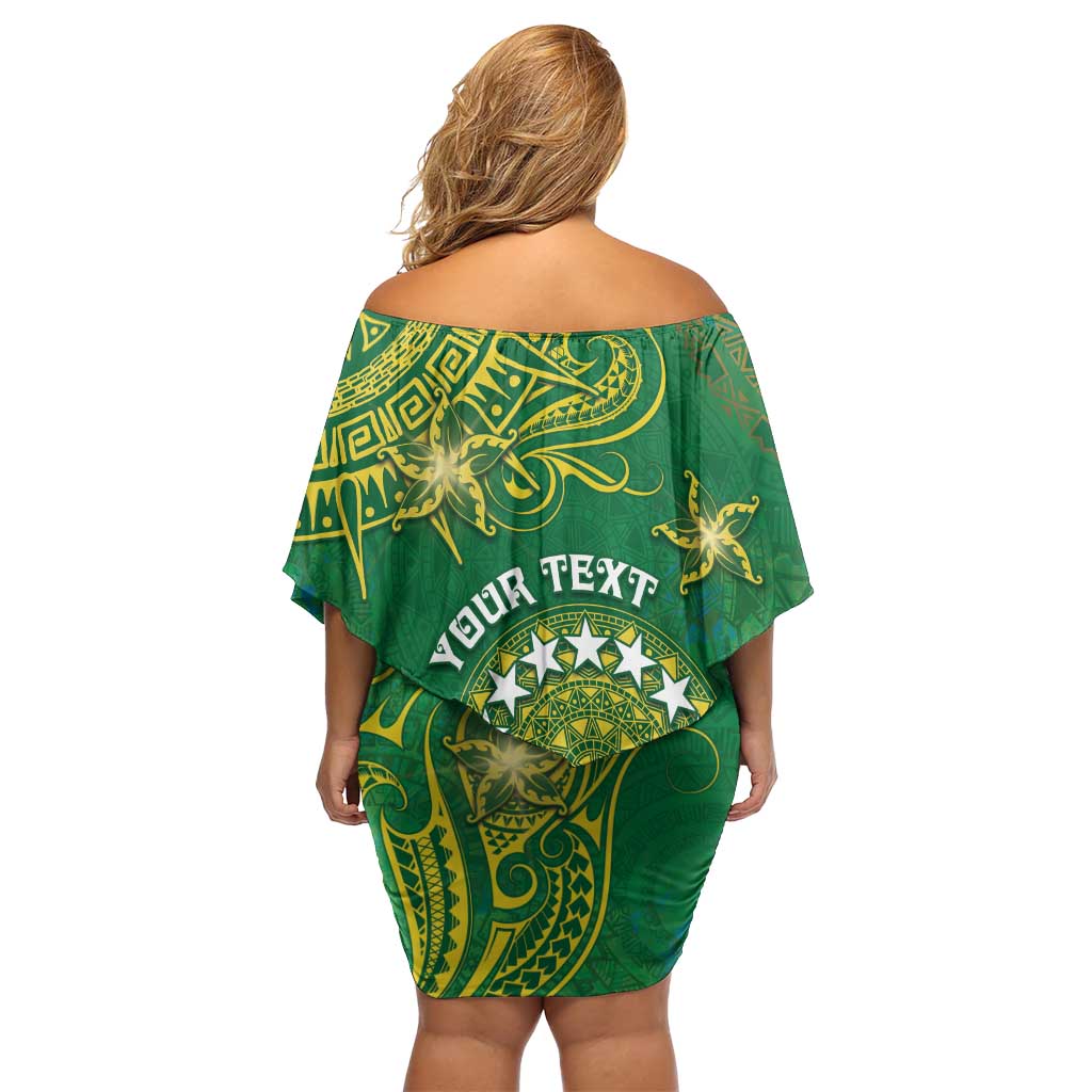 Personalised Cook Islands Family Matching Off Shoulder Short Dress and Hawaiian Shirt Hibiscus Polynesian Tribal Pattern