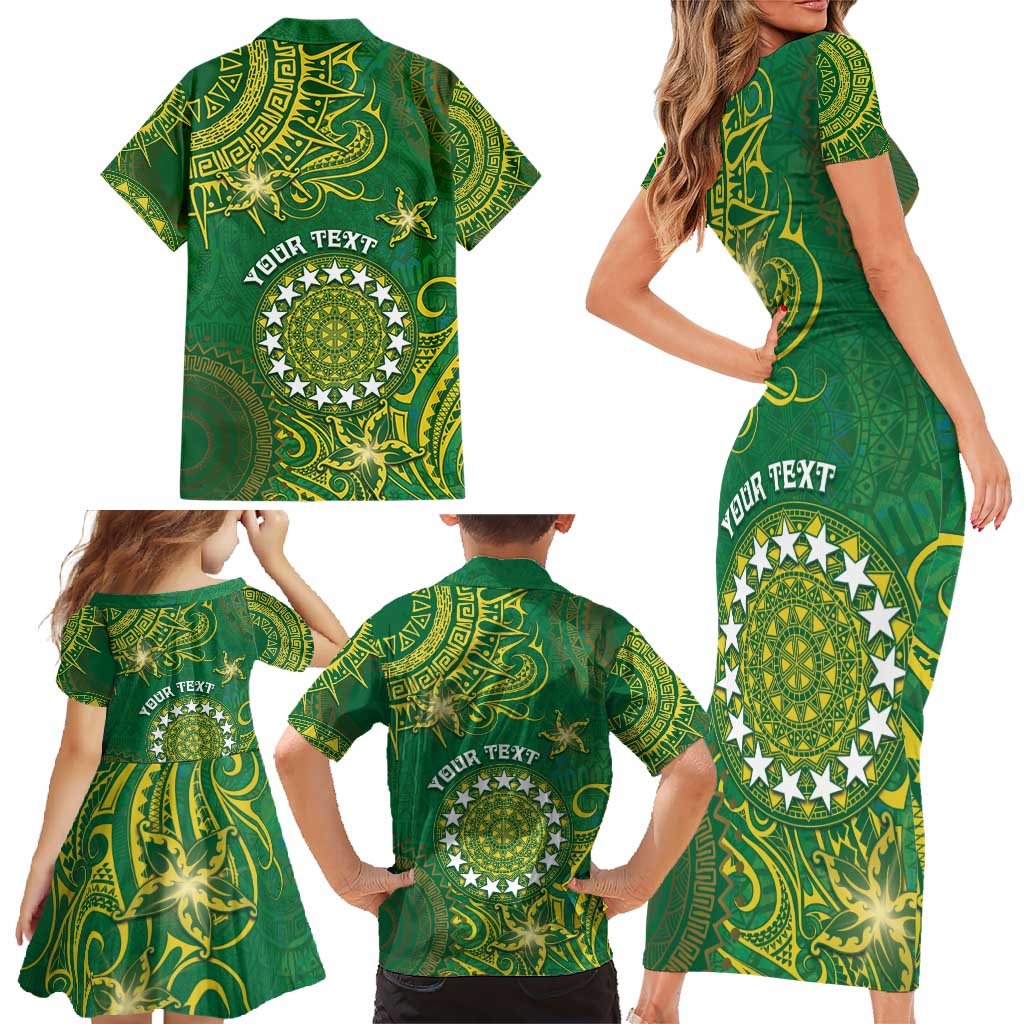 Personalised Cook Islands Family Matching Short Sleeve Bodycon Dress and Hawaiian Shirt Hibiscus Polynesian Tribal Pattern