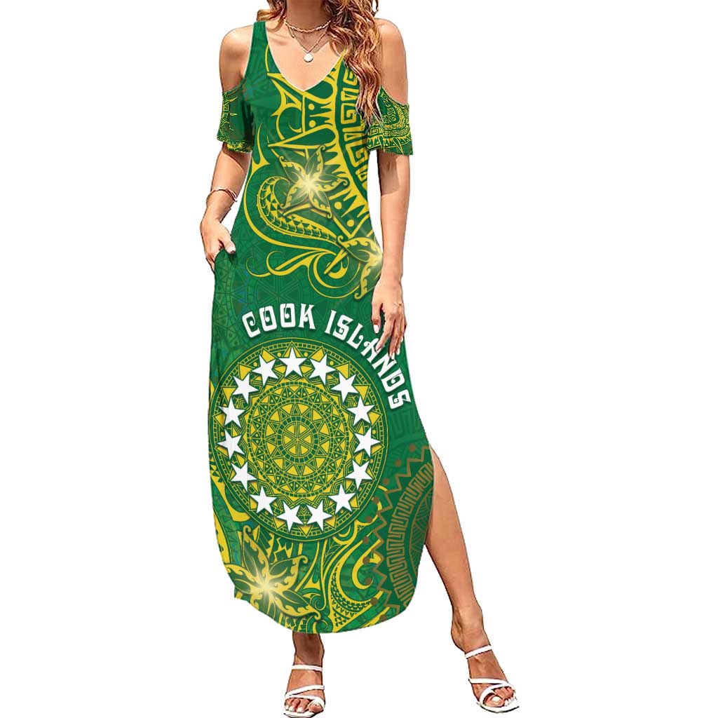 Personalised Cook Islands Family Matching Summer Maxi Dress and Hawaiian Shirt Hibiscus Polynesian Tribal Pattern