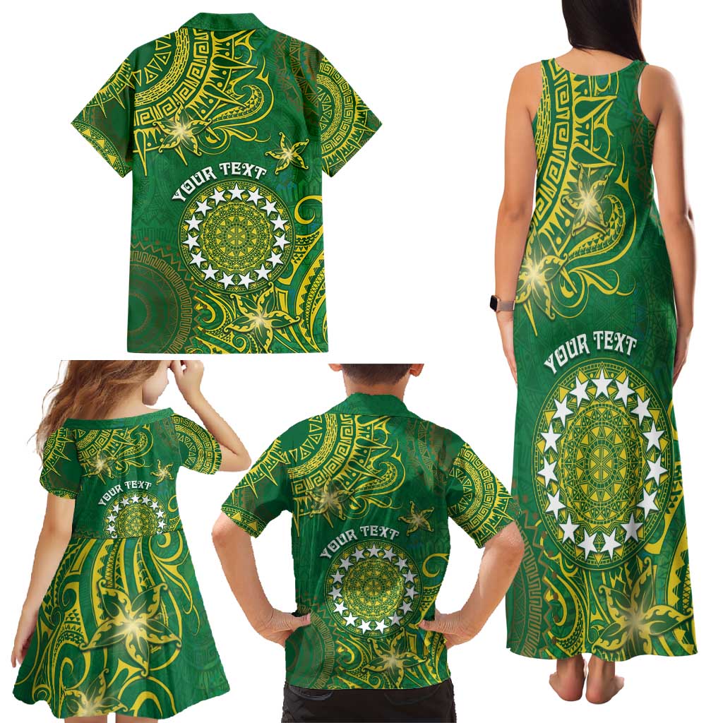 Personalised Cook Islands Family Matching Tank Maxi Dress and Hawaiian Shirt Hibiscus Polynesian Tribal Pattern