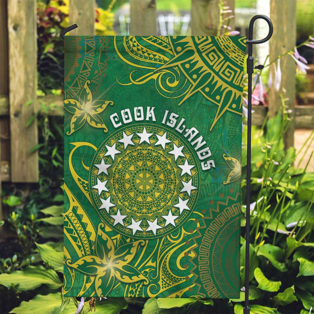 Cook Islands Garden Flag Hibiscus Polynesian Tribal Pattern