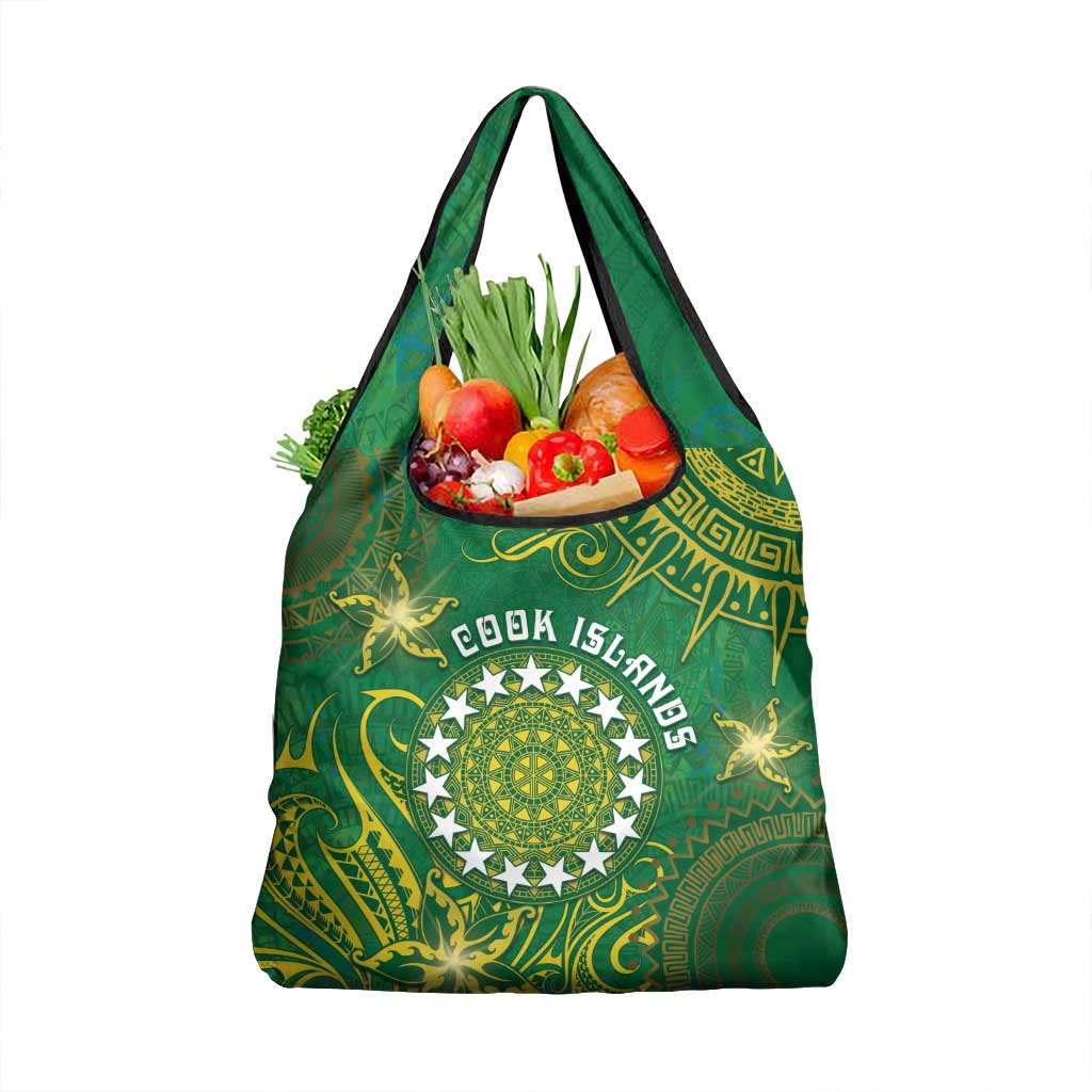 Cook Islands Grocery Bag Hibiscus Polynesian Tribal Pattern DT05 1-pack One Size Green - Polynesian Pride