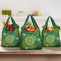 Cook Islands Grocery Bag Hibiscus Polynesian Tribal Pattern DT05 3-pack One Size Green - Polynesian Pride