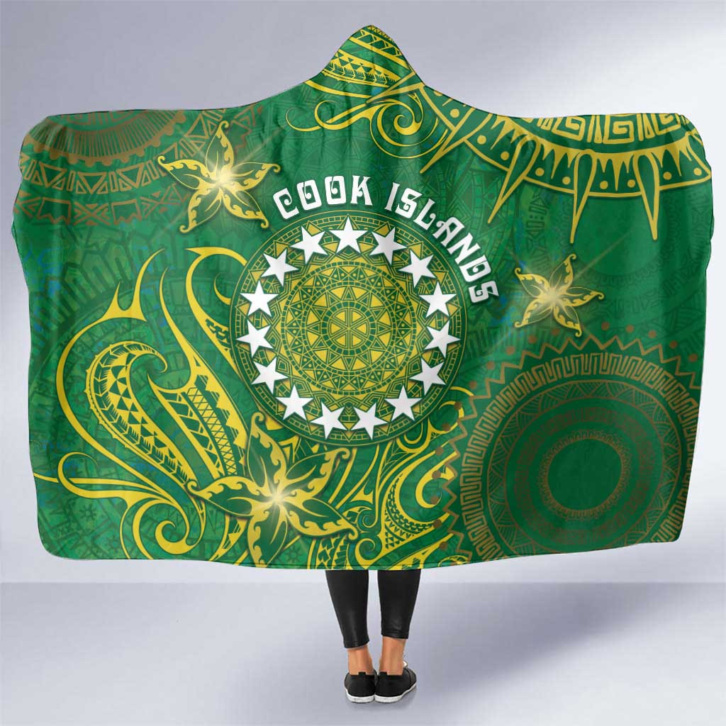 Cook Islands Hooded Blanket Hibiscus Polynesian Tribal Pattern DT05 One Size Green - Polynesian Pride