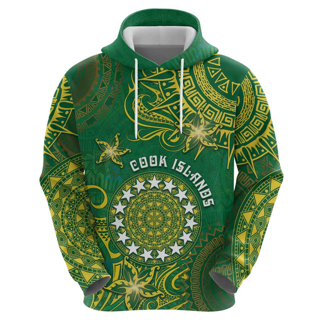 Personalised Cook Islands Hoodie Hibiscus Polynesian Tribal Pattern