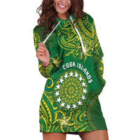 Personalised Cook Islands Hoodie Dress Hibiscus Polynesian Tribal Pattern DT05 Green - Polynesian Pride