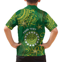 Personalised Cook Islands Kid Hawaiian Shirt Hibiscus Polynesian Tribal Pattern