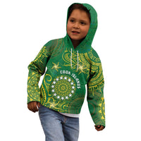 Personalised Cook Islands Kid Hoodie Hibiscus Polynesian Tribal Pattern