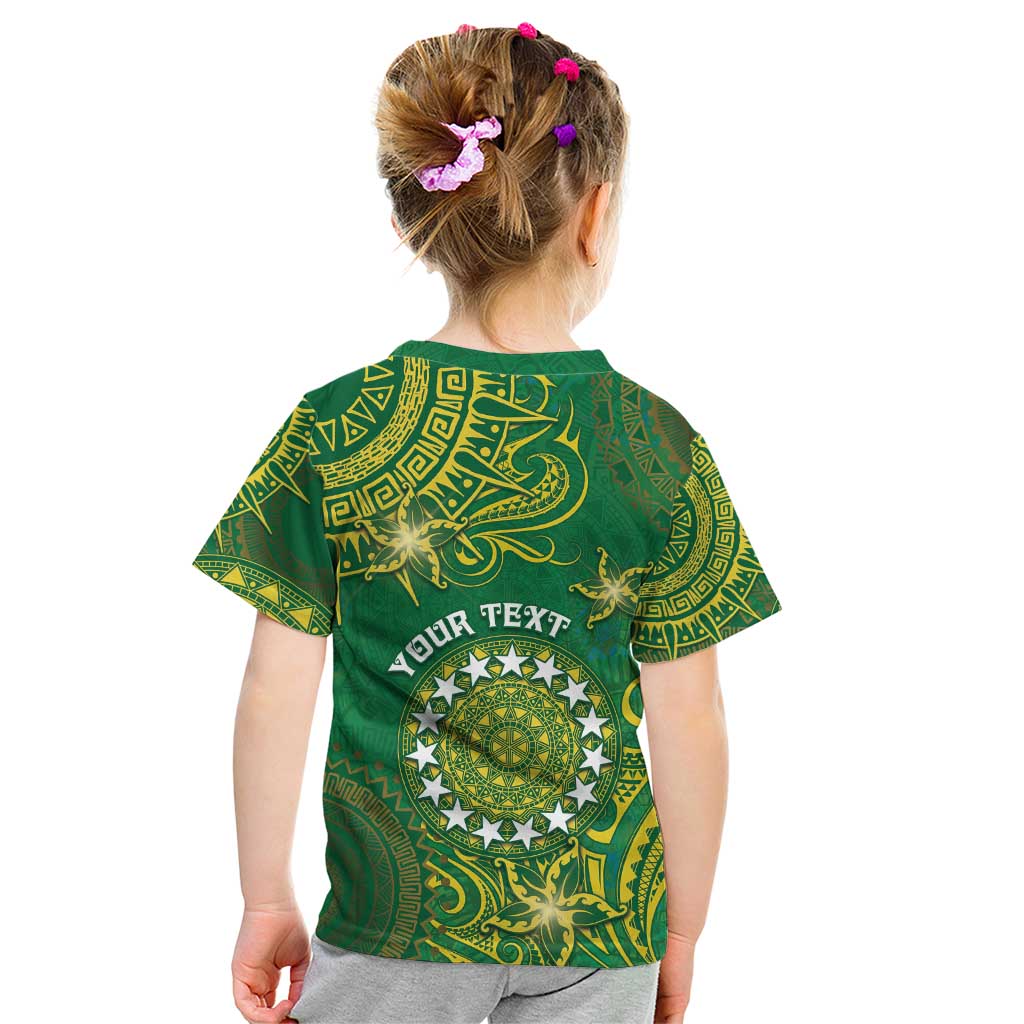 Personalised Cook Islands Kid T Shirt Hibiscus Polynesian Tribal Pattern