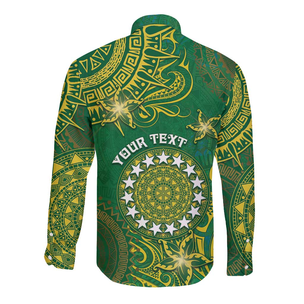 Personalised Cook Islands Long Sleeve Button Shirt Hibiscus Polynesian Tribal Pattern DT05 - Polynesian Pride