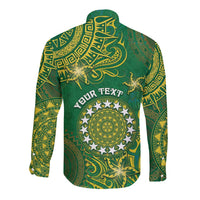 Personalised Cook Islands Long Sleeve Button Shirt Hibiscus Polynesian Tribal Pattern DT05 - Polynesian Pride