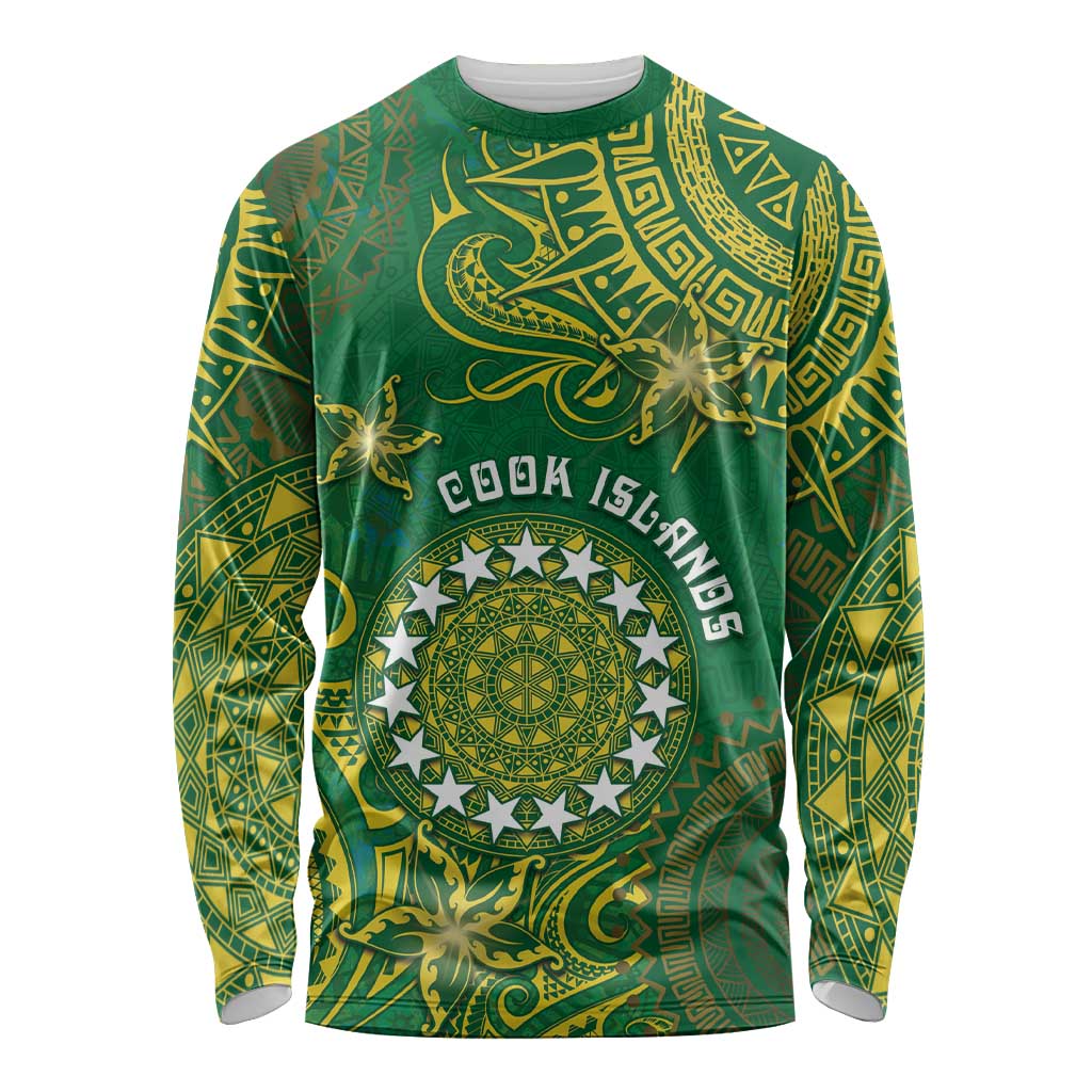 Personalised Cook Islands Long Sleeve Shirt Hibiscus Polynesian Tribal Pattern DT05 Unisex Green - Polynesian Pride