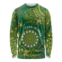 Personalised Cook Islands Long Sleeve Shirt Hibiscus Polynesian Tribal Pattern DT05 Unisex Green - Polynesian Pride
