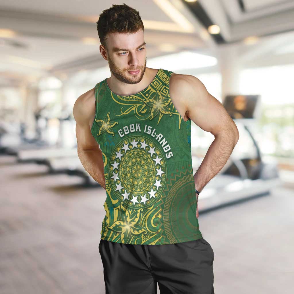 Personalised Cook Islands Men Tank Top Hibiscus Polynesian Tribal Pattern DT05 Green - Polynesian Pride