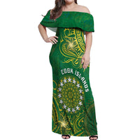 Personalised Cook Islands Off Shoulder Maxi Dress Hibiscus Polynesian Tribal Pattern DT05 Women Green - Polynesian Pride