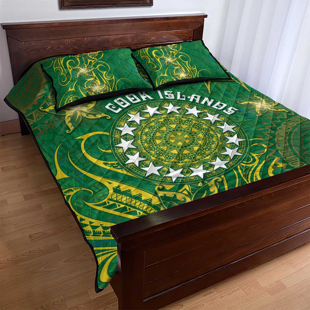 Cook Islands Quilt Bed Set Hibiscus Polynesian Tribal Pattern
