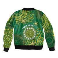 Personalised Cook Islands Sleeve Zip Bomber Jacket Hibiscus Polynesian Tribal Pattern