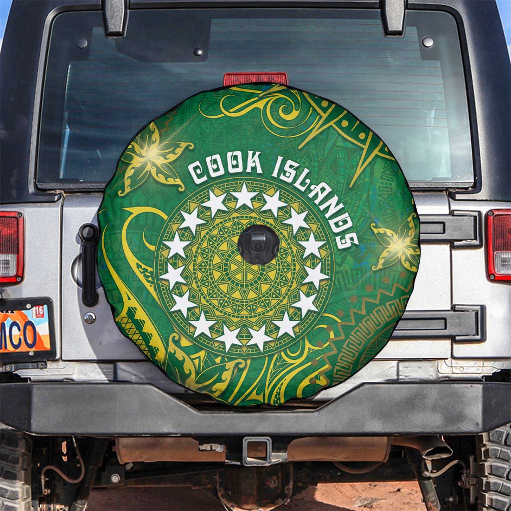 Cook Islands Spare Tire Cover Hibiscus Polynesian Tribal Pattern