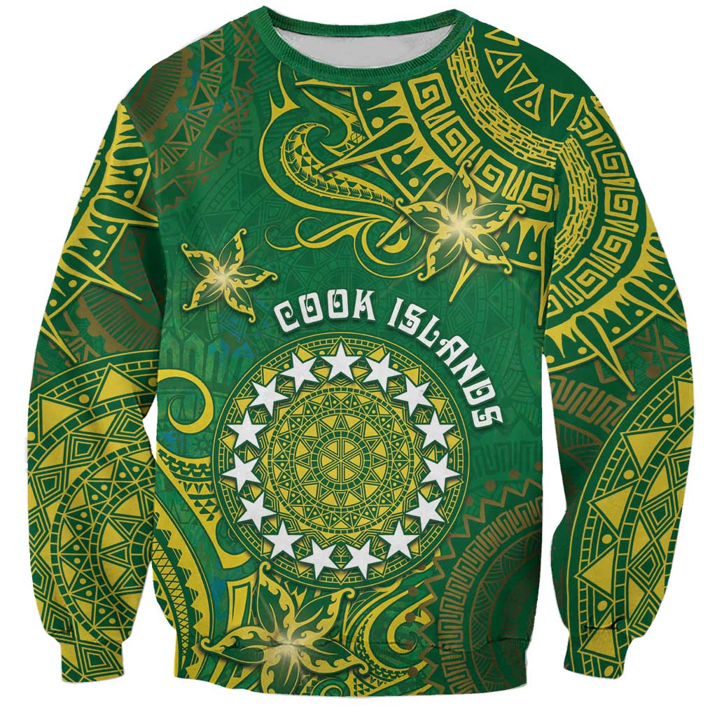 Personalised Cook Islands Sweatshirt Hibiscus Polynesian Tribal Pattern DT05 Unisex Green - Polynesian Pride