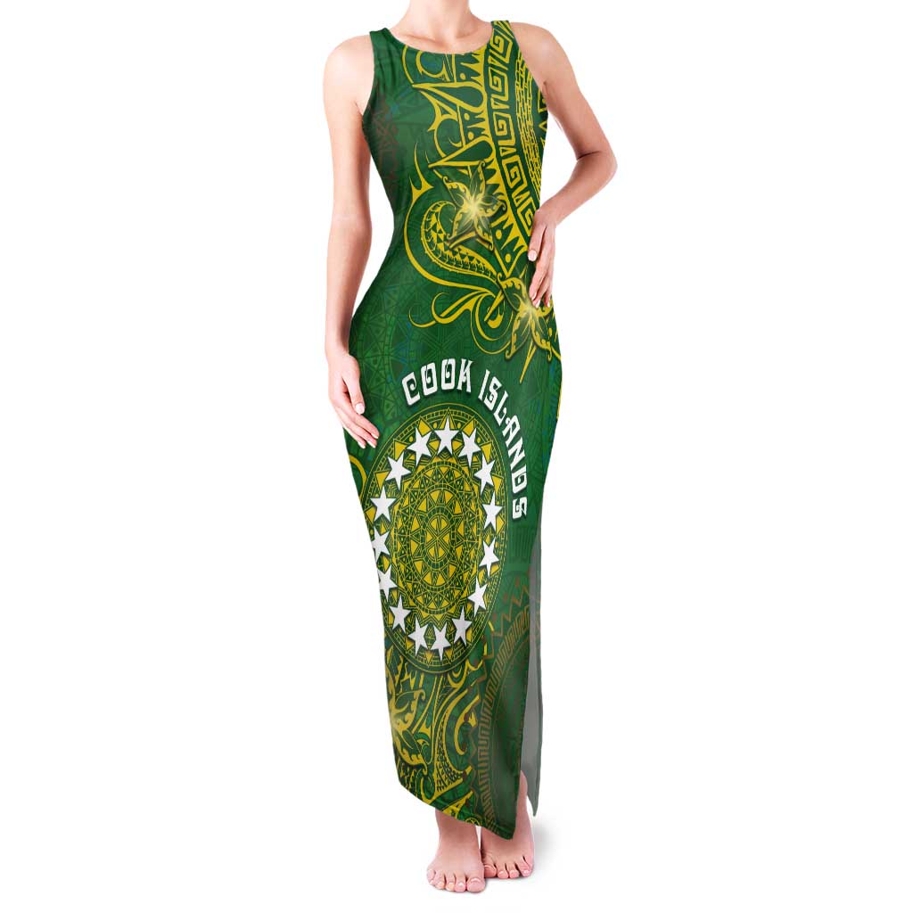 Personalised Cook Islands Tank Maxi Dress Hibiscus Polynesian Tribal Pattern DT05 Women Green - Polynesian Pride