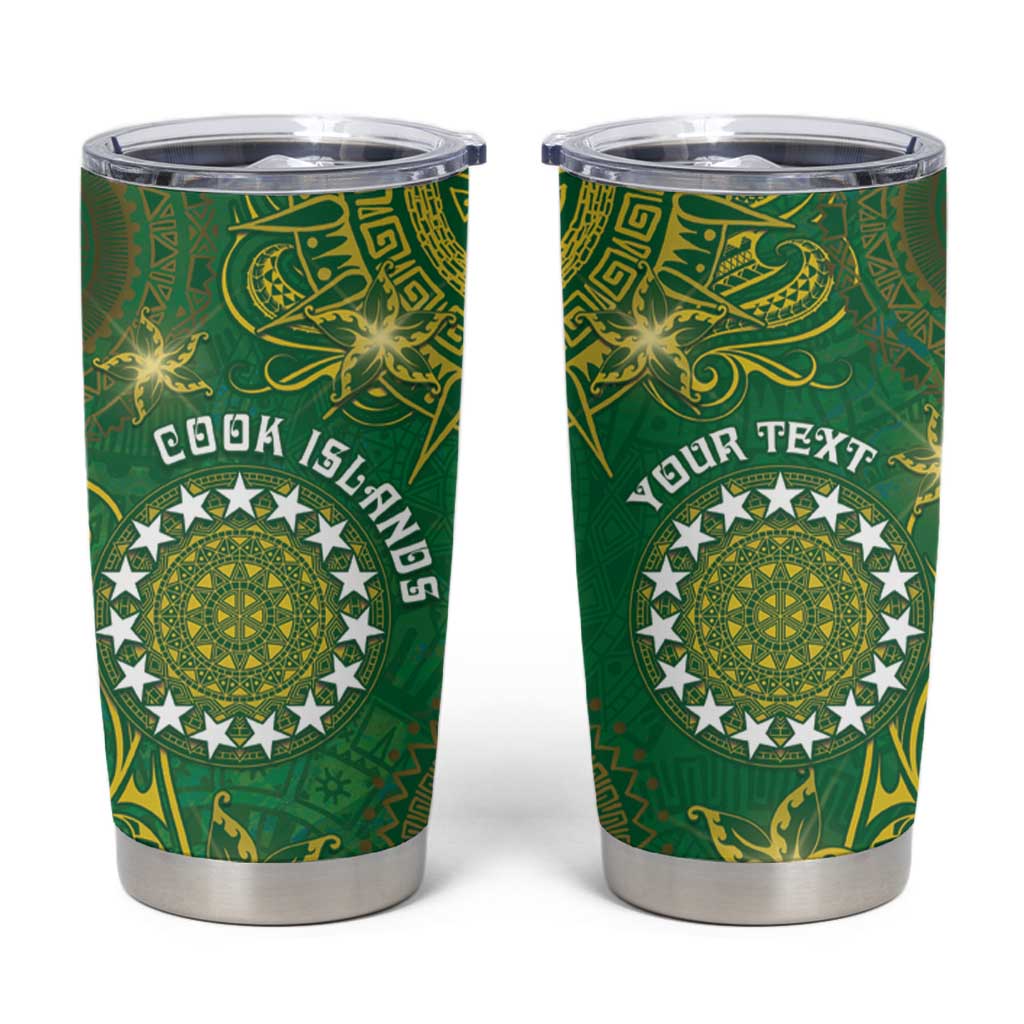 Personalised Cook Islands Tumbler Cup Hibiscus Polynesian Tribal Pattern
