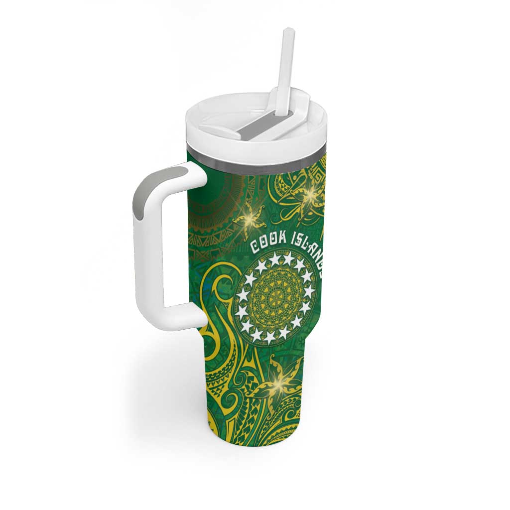 Personalised Cook Islands Tumbler With Handle Hibiscus Polynesian Tribal Pattern