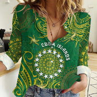 Personalised Cook Islands Women Casual Shirt Hibiscus Polynesian Tribal Pattern