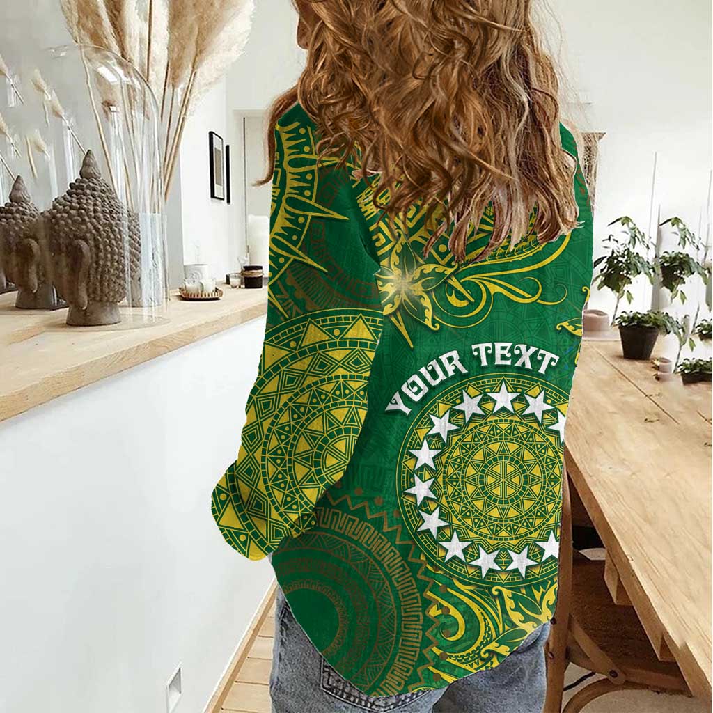 Personalised Cook Islands Women Casual Shirt Hibiscus Polynesian Tribal Pattern