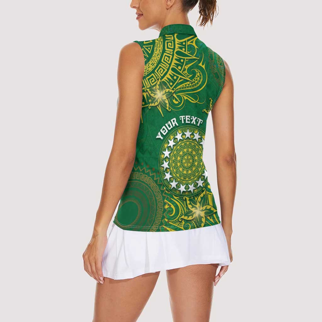 Personalised Cook Islands Women Sleeveless Polo Shirt Hibiscus Polynesian Tribal Pattern