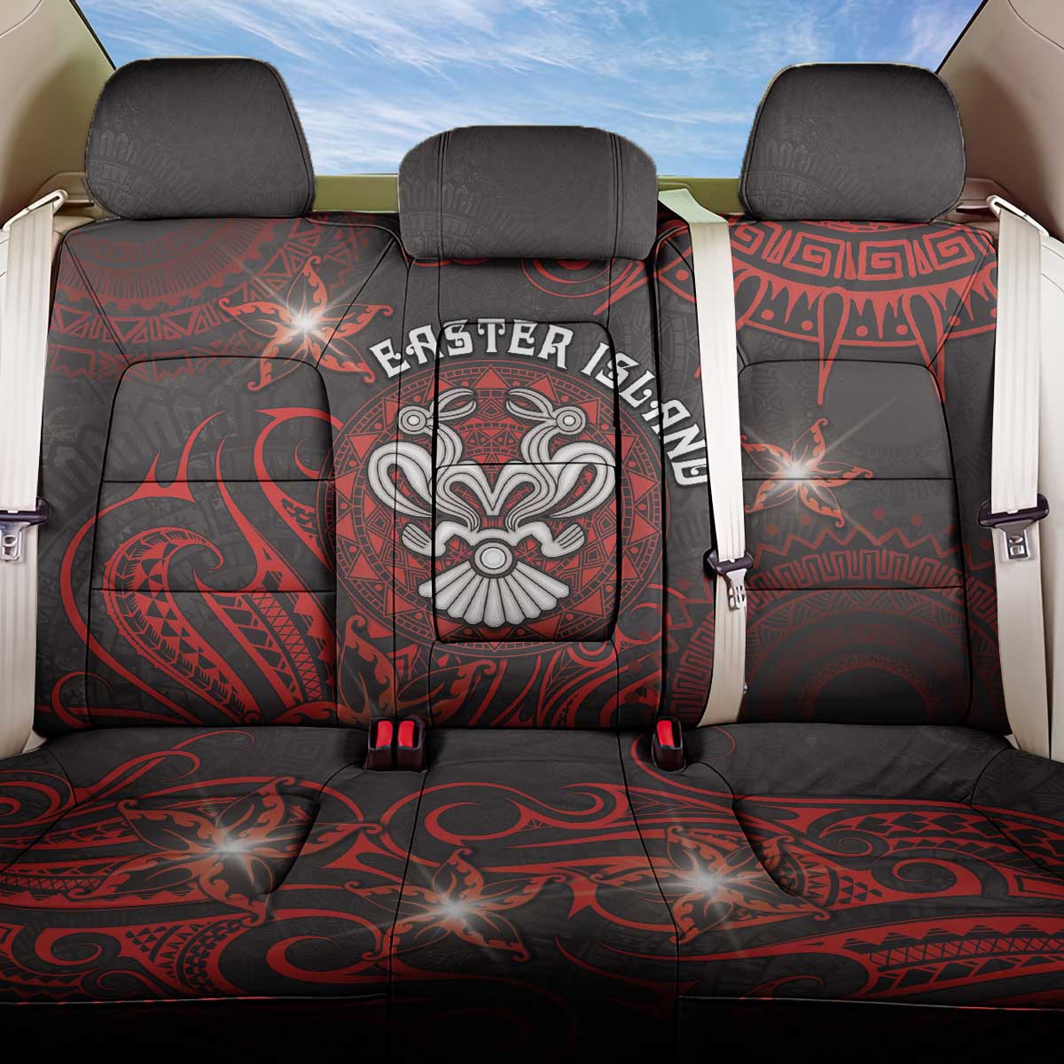 Easter Island Back Car Seat Cover Hibiscus Polynesian Tribal Pattern