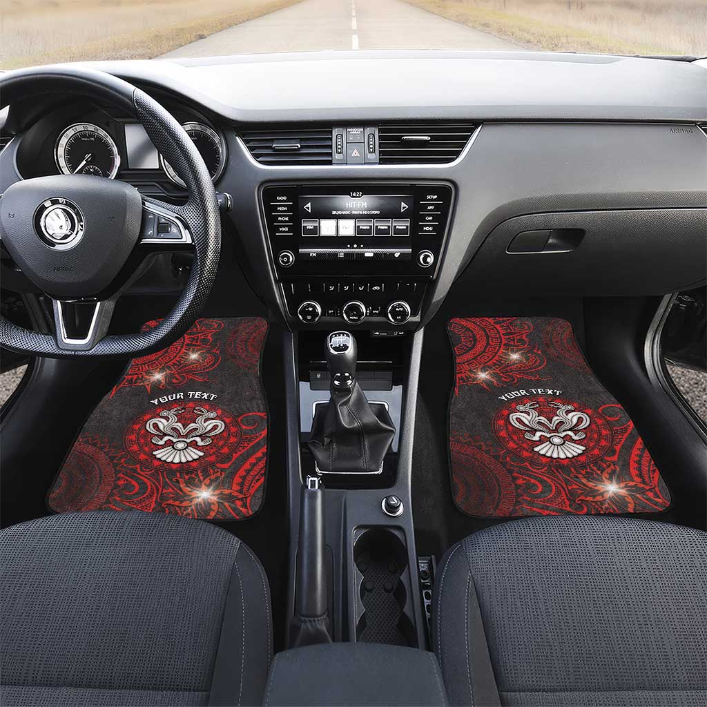 Easter Island Car Mats Hibiscus Polynesian Tribal Pattern DT05 Set 2pcs - Front Black - Polynesian Pride