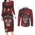 Personalised Easter Island Couples Matching Long Sleeve Bodycon Dress and Long Sleeve Button Shirt Hibiscus Polynesian Tribal Pattern