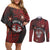 Personalised Easter Island Couples Matching Off Shoulder Short Dress and Long Sleeve Button Shirt Hibiscus Polynesian Tribal Pattern