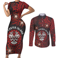Personalised Easter Island Couples Matching Short Sleeve Bodycon Dress and Long Sleeve Button Shirt Hibiscus Polynesian Tribal Pattern DT05 Black - Polynesian Pride