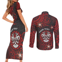 Personalised Easter Island Couples Matching Short Sleeve Bodycon Dress and Long Sleeve Button Shirt Hibiscus Polynesian Tribal Pattern DT05 - Polynesian Pride