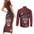 Personalised Easter Island Couples Matching Short Sleeve Bodycon Dress and Long Sleeve Button Shirt Hibiscus Polynesian Tribal Pattern