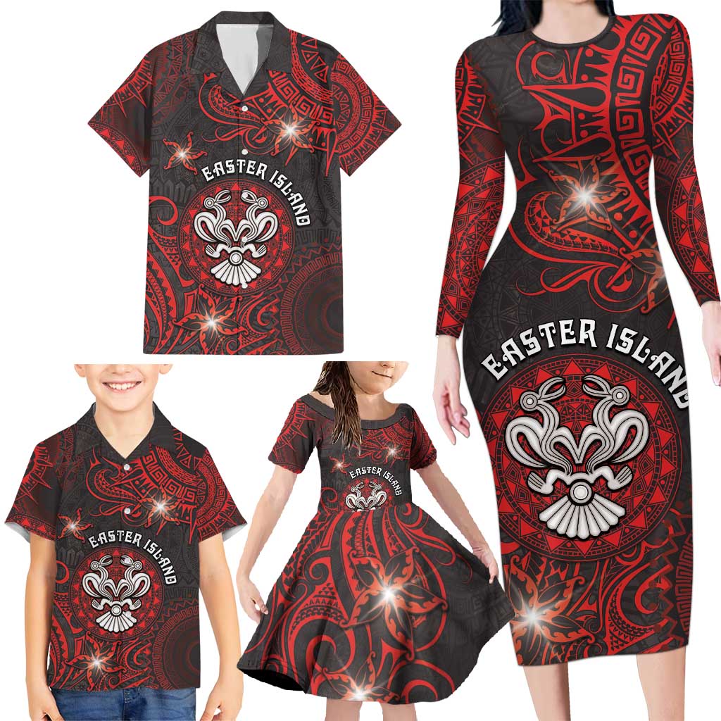 Personalised Easter Island Family Matching Long Sleeve Bodycon Dress and Hawaiian Shirt Hibiscus Polynesian Tribal Pattern