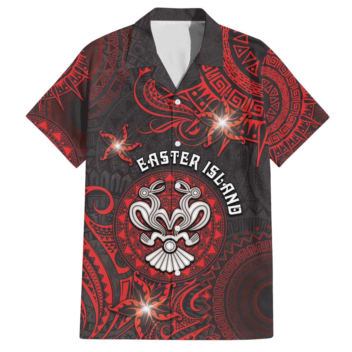 Personalised Easter Island Family Matching Off The Shoulder Long Sleeve Dress and Hawaiian Shirt Hibiscus Polynesian Tribal Pattern