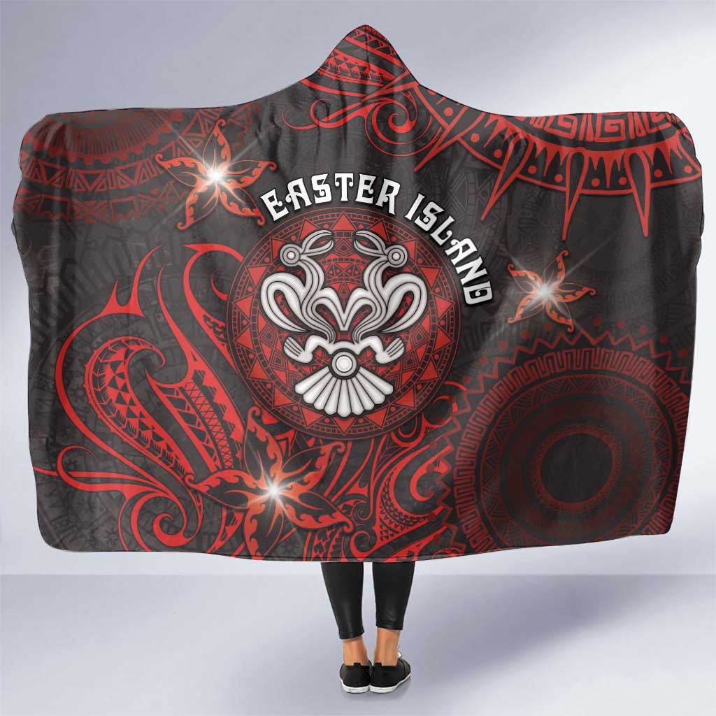 Easter Island Hooded Blanket Hibiscus Polynesian Tribal Pattern DT05 One Size Black - Polynesian Pride