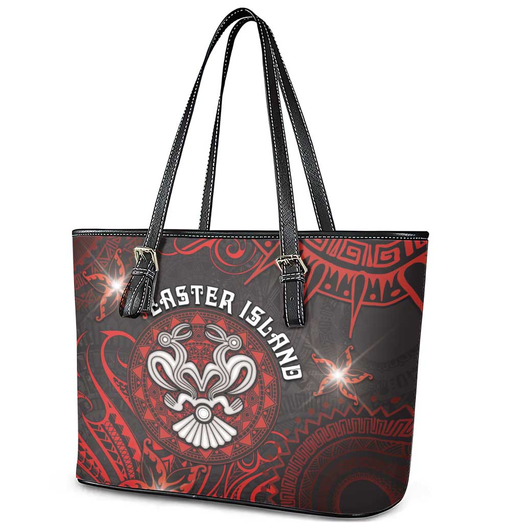 Easter Island Leather Tote Bag Hibiscus Polynesian Tribal Pattern
