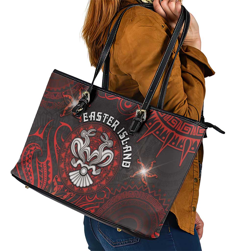 Easter Island Leather Tote Bag Hibiscus Polynesian Tribal Pattern