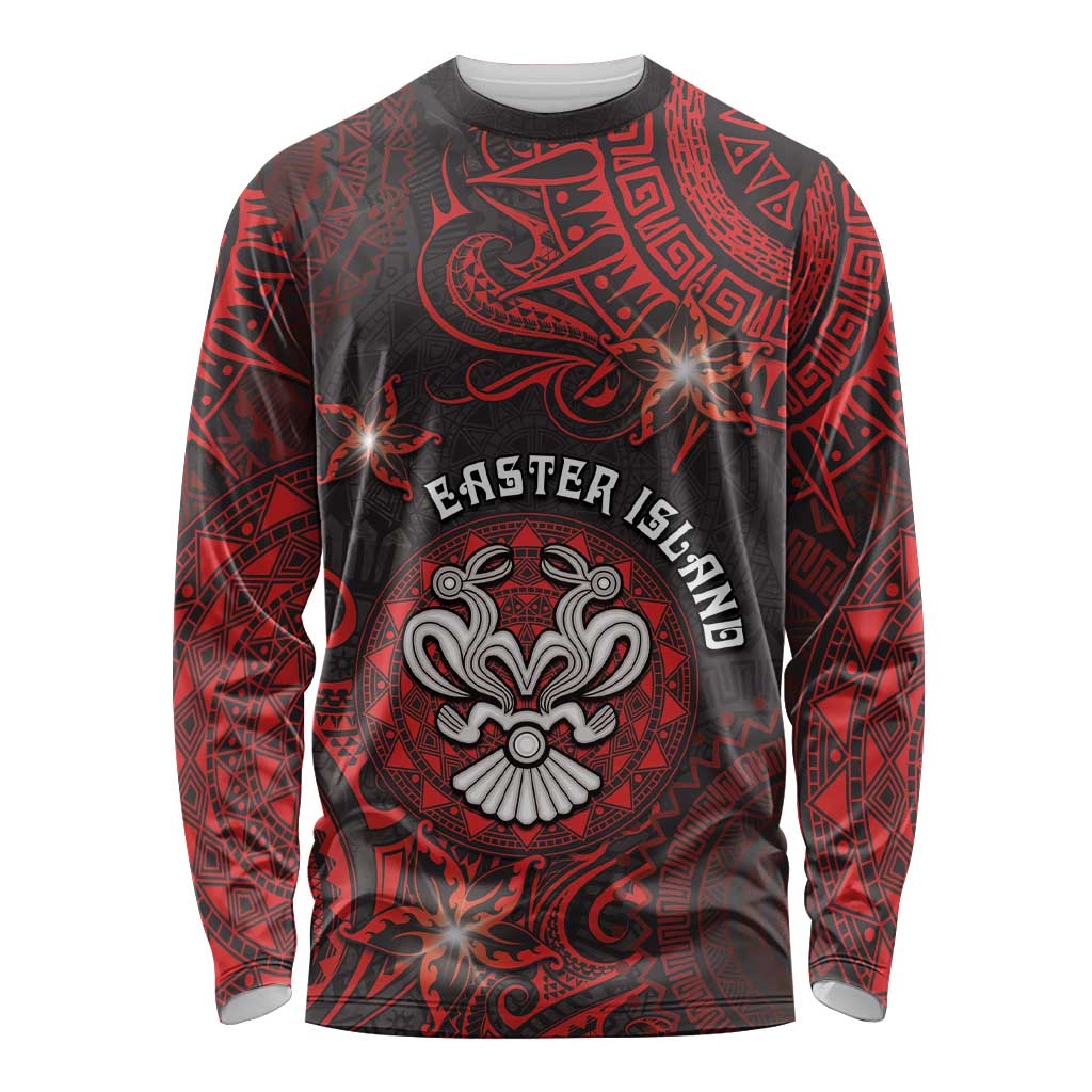 Personalised Easter Island Long Sleeve Shirt Hibiscus Polynesian Tribal Pattern DT05 Unisex Black - Polynesian Pride