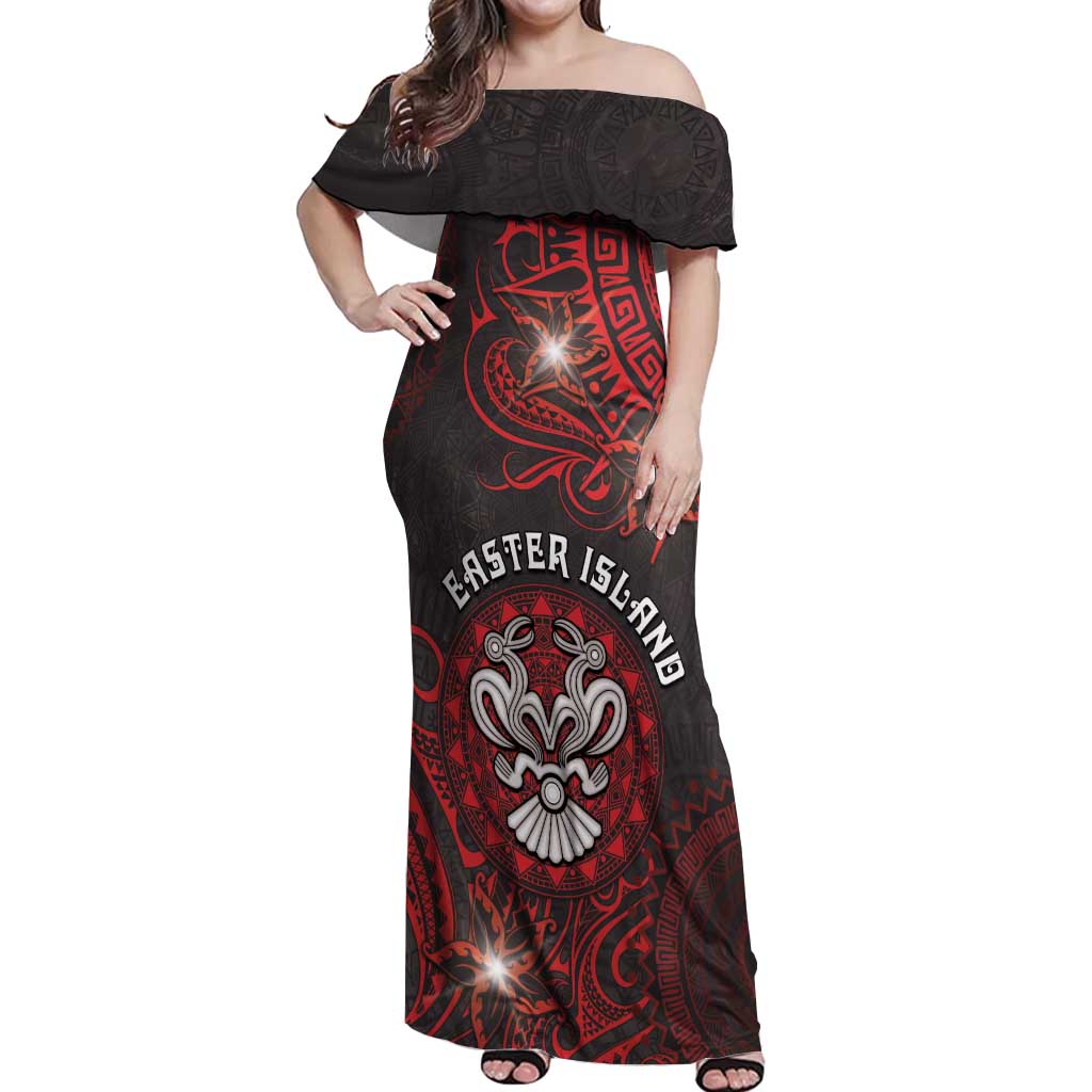 Personalised Easter Island Off Shoulder Maxi Dress Hibiscus Polynesian Tribal Pattern DT05 Women Black - Polynesian Pride