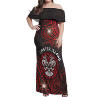 Personalised Easter Island Off Shoulder Maxi Dress Hibiscus Polynesian Tribal Pattern DT05 Women Black - Polynesian Pride