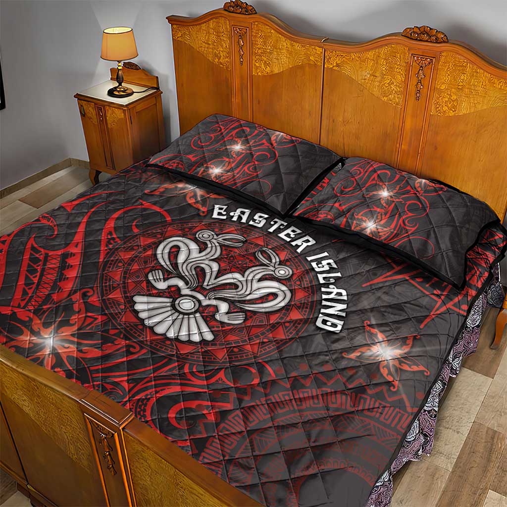 Easter Island Quilt Bed Set Hibiscus Polynesian Tribal Pattern