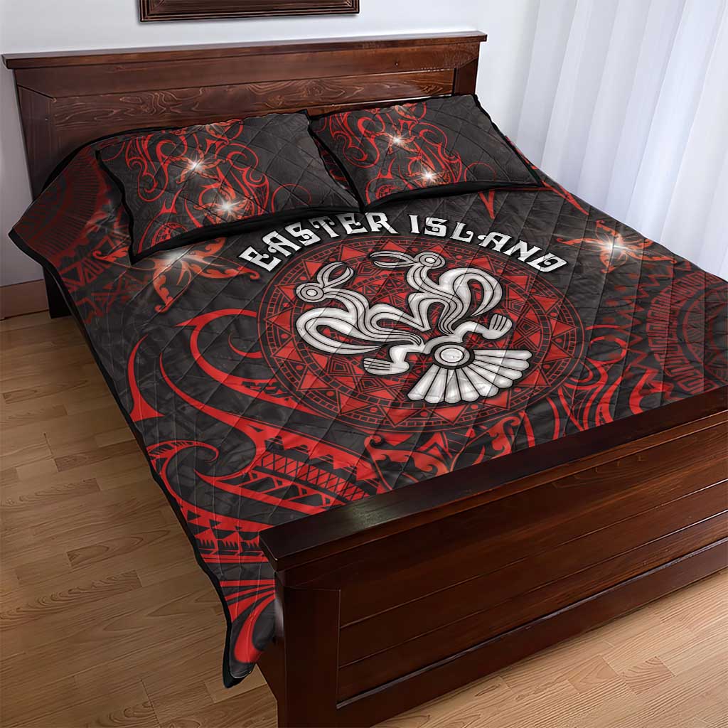 Easter Island Quilt Bed Set Hibiscus Polynesian Tribal Pattern