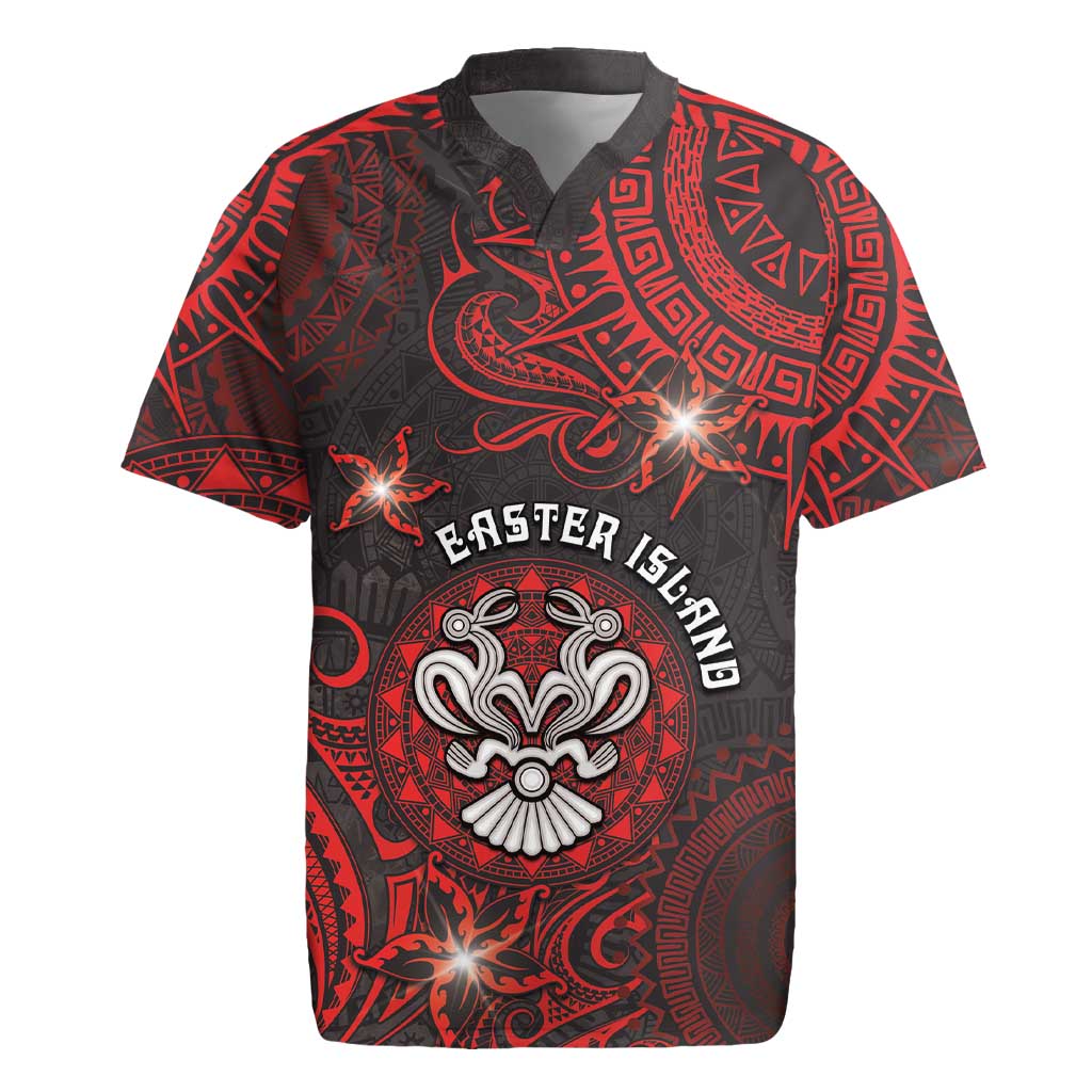 Personalised Easter Island Rugby Jersey Hibiscus Polynesian Tribal Pattern